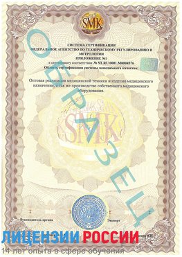 Образец сертификата соответствия (приложение) Дудинка Сертификат ISO 13485